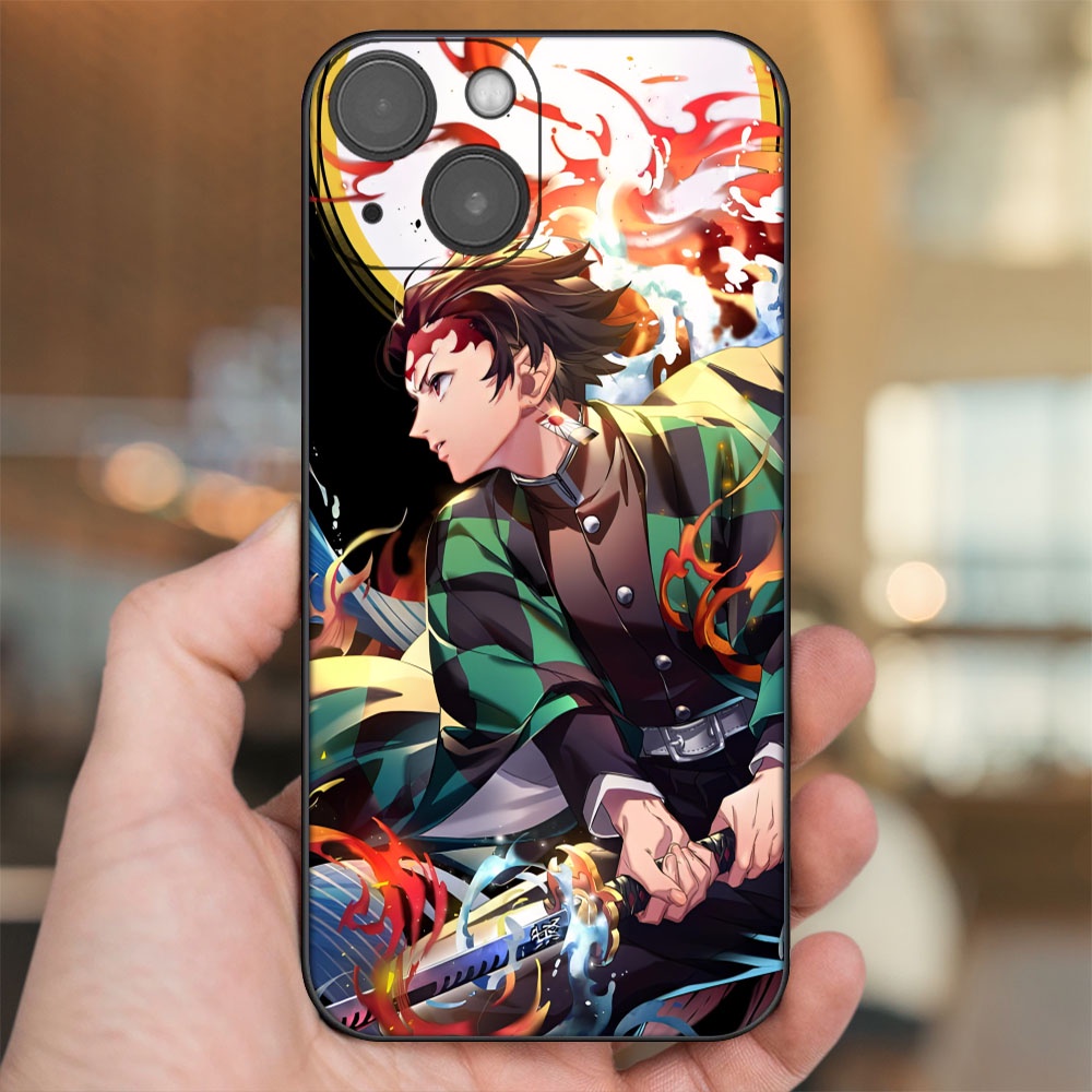 Ốp lưng iPhone 14 dẻo đen cạnh vuông in hình Tanjiro Kimetsu No Yaiba