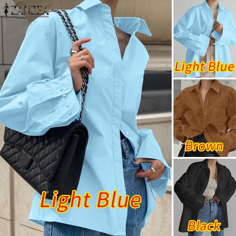 Áo sơ mi ZANZEA tay dài cổ bẻ phong cách Hàn Quốc thời trang cho nữ