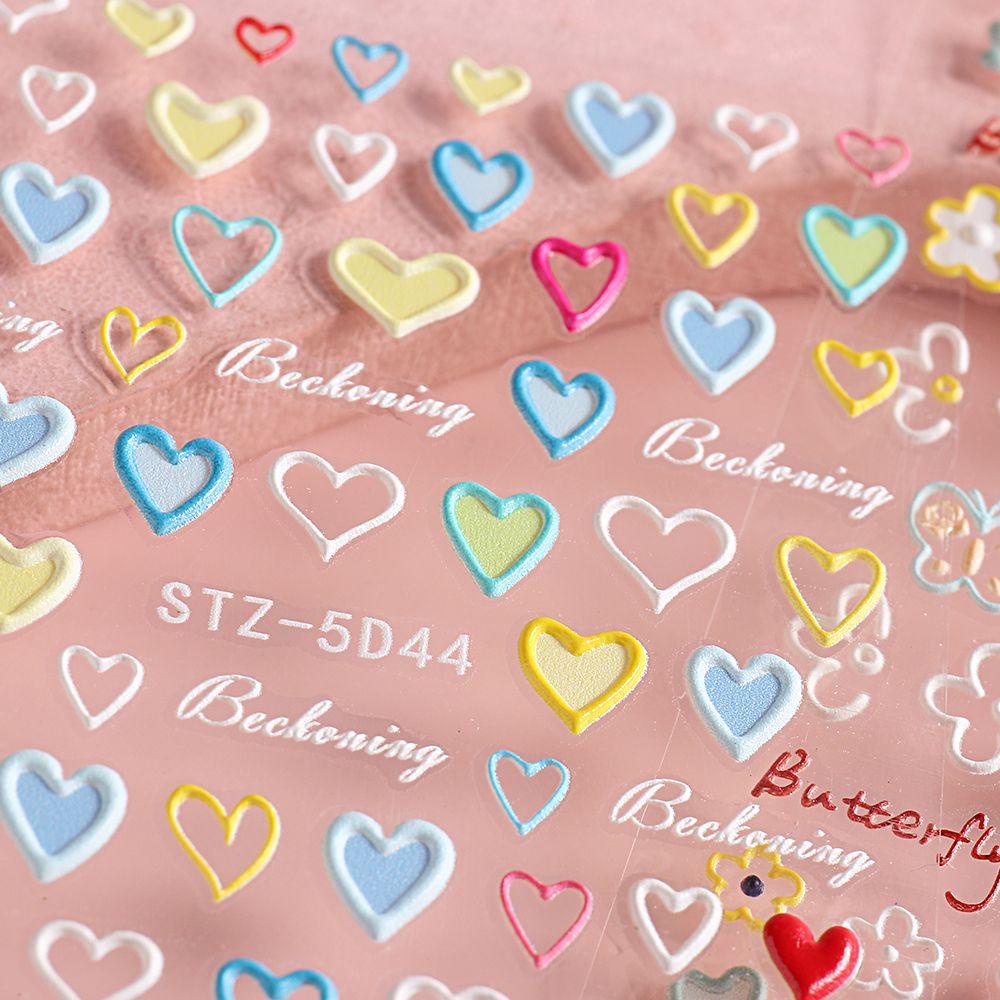ღOKDEALSღ Wedding Nail Art Decals Summer 5D Embossed Nail Stickers Love Heart Flower Butterfly Sliders Manicure Decor Engraved Self Adhesive