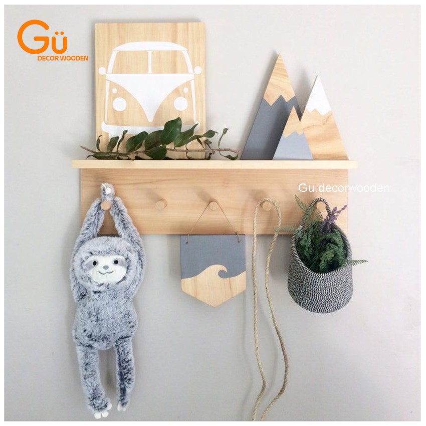 Kệ gỗ treo tường, kệ trang trí GU DECOR WOODEN , Gía gỗ Decor phòng ngủ,móc quần áo, phụ kiện