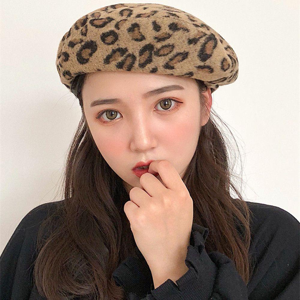 YEW Mũ Beret Họa Tiết Da Báo Phong Cách Retro Dành Cho Nữ