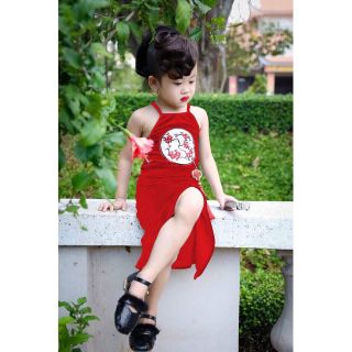 Đầm thượng hải xẻ tà nhung cao cấp