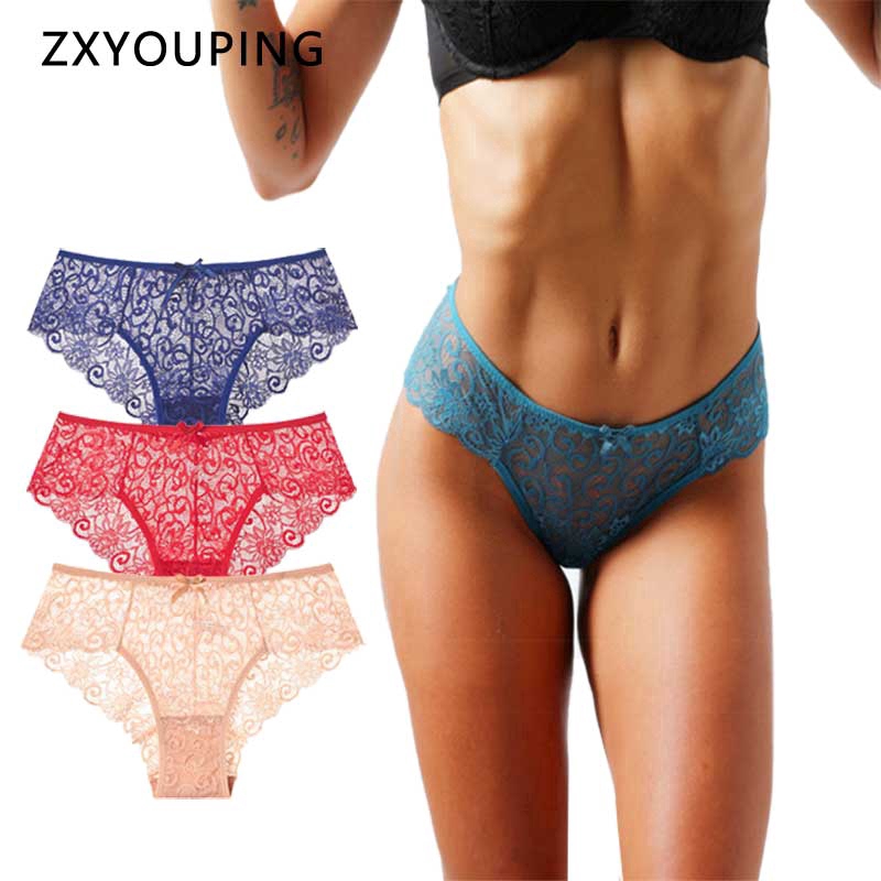 AOFEIQIKE Quần lót ren rỗng lưng cao vừa vải lụa lạnh màu trơn quyến rũ có size S-XL thoải mái cho nữ