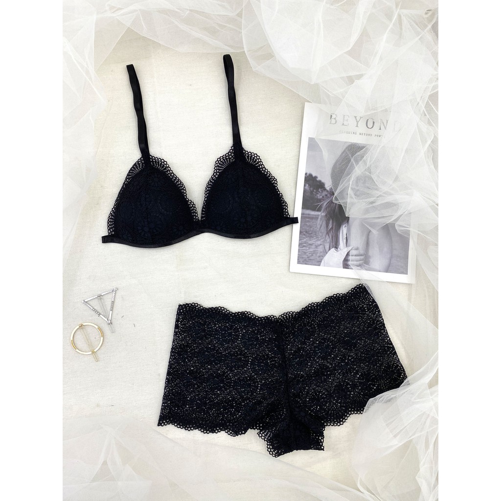 Bộ đồ lót đùi màu đen có mút mỏng, vải ren cao cấp không gây bí bách BRAHY 013 | BigBuy360 - bigbuy360.vn