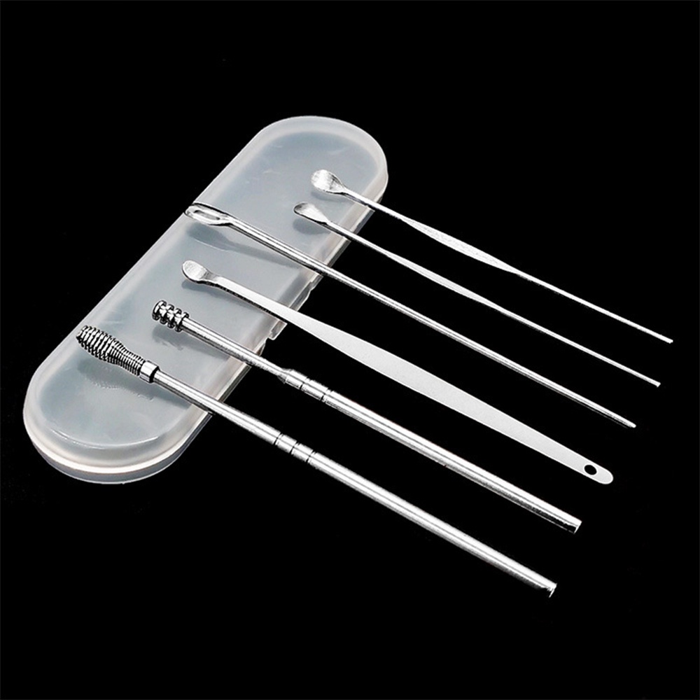 Bộ Dụng Cụ Ngoáy Tai Inox - Lấy Ráy Tai Thép Không Rỉ 6 Món - Mát Xa Tai - Làm Sạch Tai Hiệu Quả