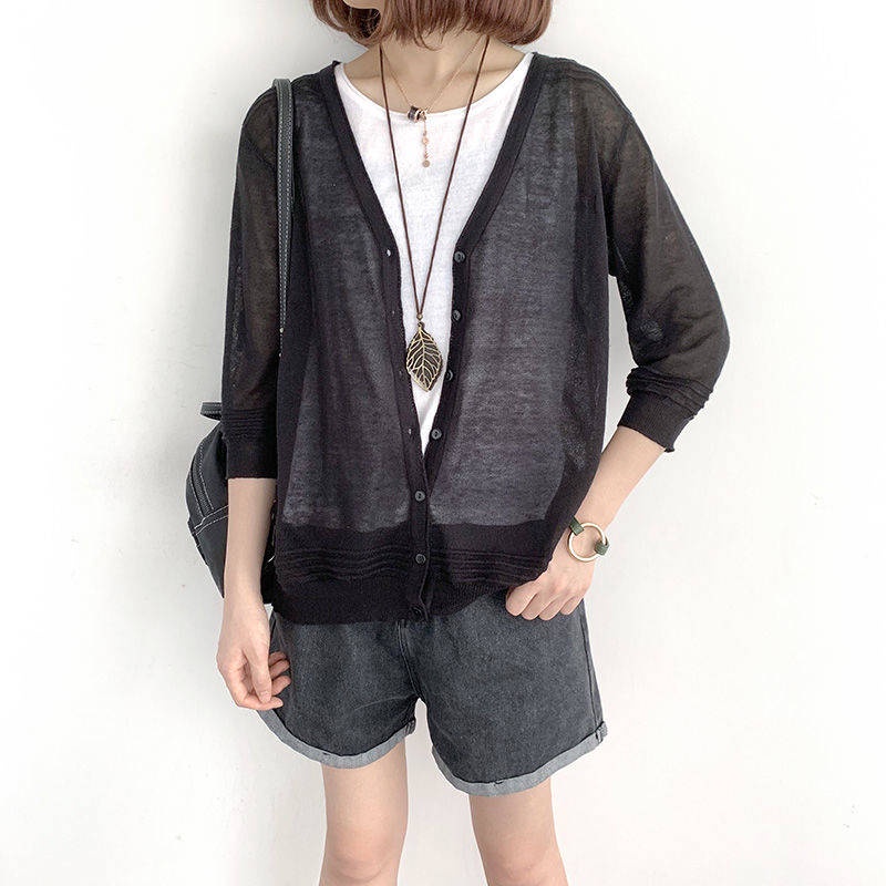 Áo Khoác Cardigan Dệt Kim Mỏng Dáng Rộng Tay Ngắn Thời Trang Mùa Hè 2020 Cho Nữ