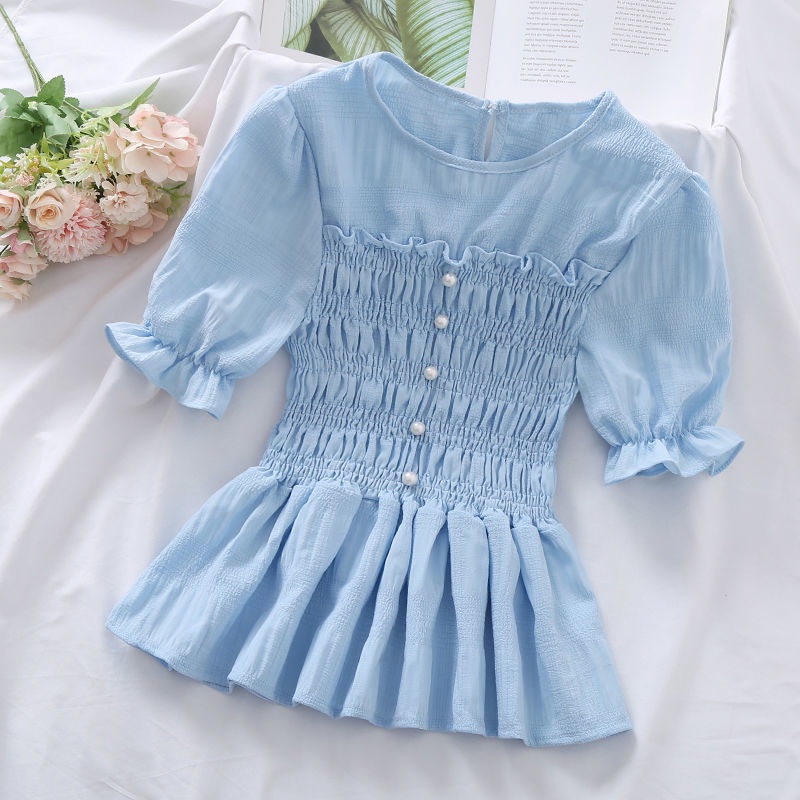 Áo Sơ Mi Chiffon Tay Phồng Dáng Ôm Phong Cách Phương Tây Dành Cho Nữ