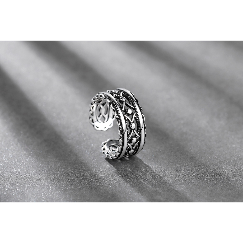 Nhẫn Hở Màu Bạc / Đen Phong Cách Thái Lan Nhật Hàn Cổ Điển Tùy Chỉnh Thời Trang Cho Nữ Cincin-S1