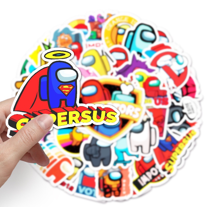 Combo 30 Sticker Chống Nước Decal Dán Điện Thoại Laptop Mũ Bảo Hiểm Vali Guitar Bình Nước [AMONG US]