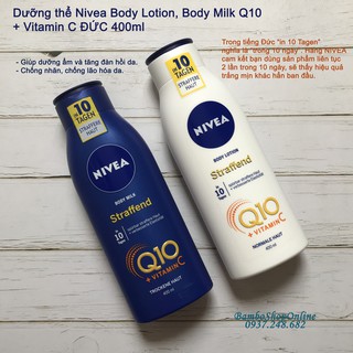 [Hàng nội địa Đức xách] Dưỡng thể Nivea Body Lotion Q10 + Vitamin C giúp dưỡng ẩm và tăng đàn hồi da - 400ml