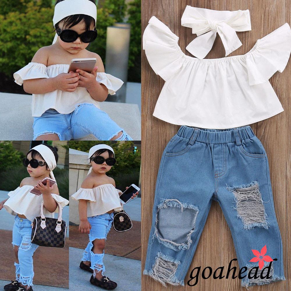 Set quần áo jeans denim thời trang dành cho bé gái