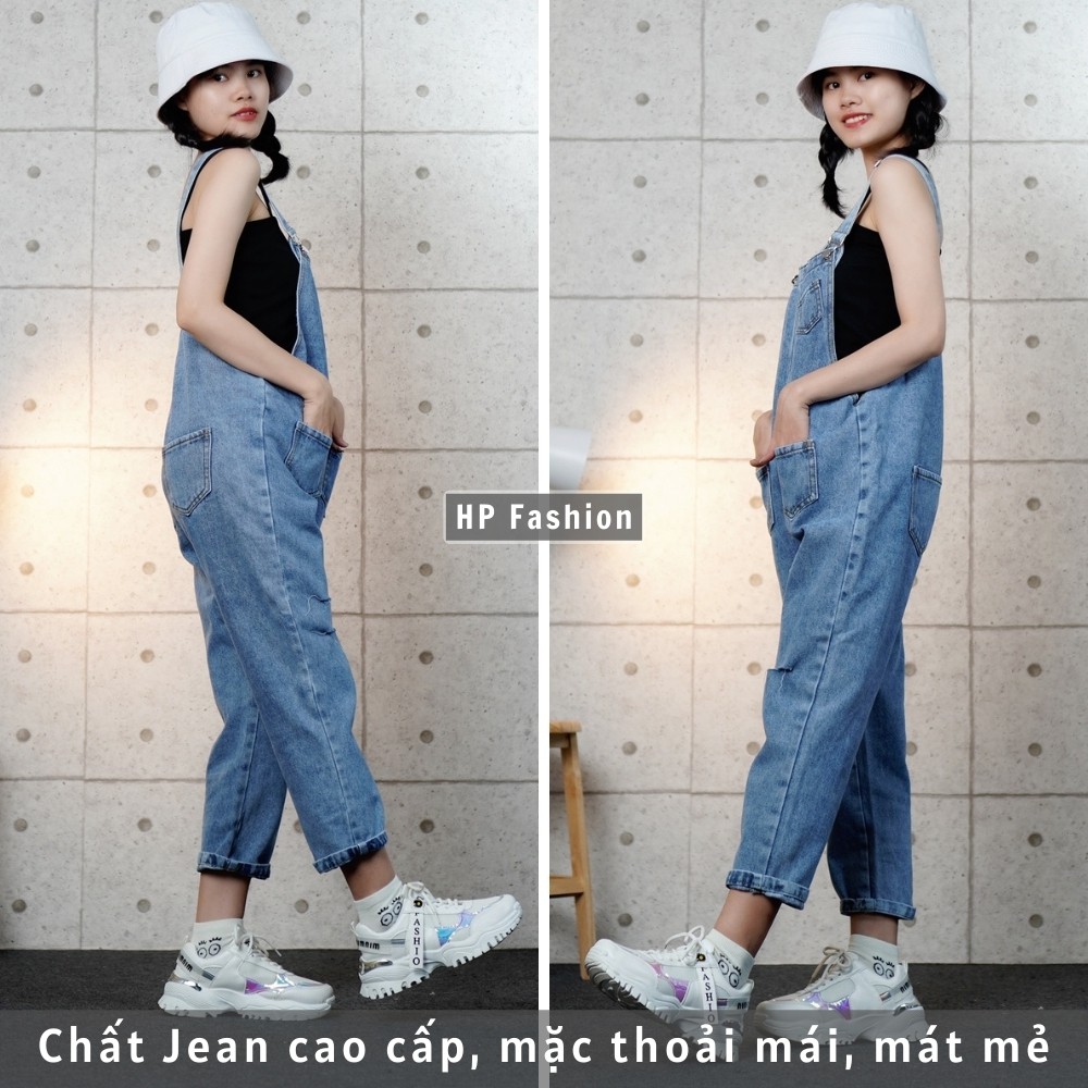 Quần yếm nữ ❤️ yếm jean dài rách dáng suông, phối túi cá tính phong cách Ulzzang QJ26 | BigBuy360 - bigbuy360.vn