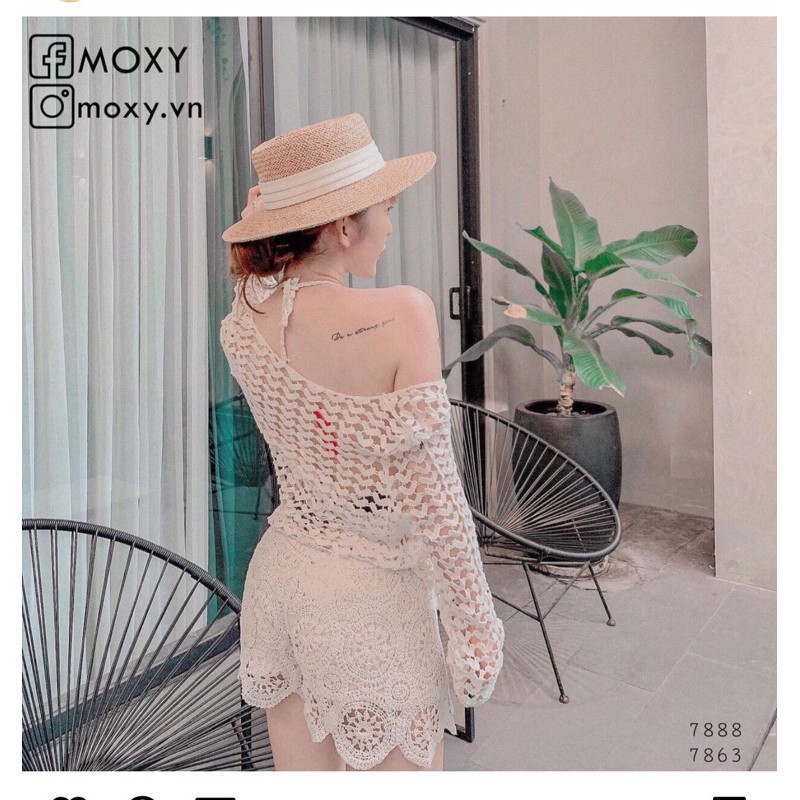 set biển - set 3 món - bra vạt chéo ngực + quần ren hoa tròn + áo tim chui đầu sexy (có tách rời)