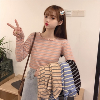Áo thun nữ dài tay sọc croptop0625#