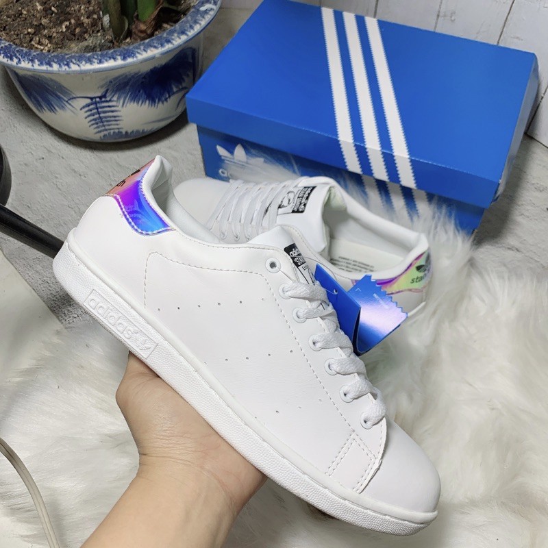 Giày Stan Smith nam nữ trắng gót bạc hologram loại đẹp chuẩn