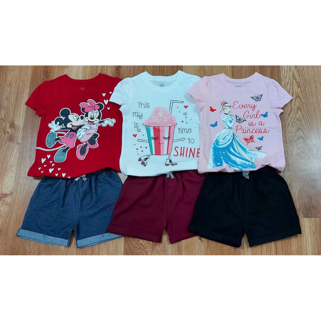 Đồ bộ ngắn tay cotton cho bé gái 4-14T  họa tiết Công chúa, Elsa, Tiên cá, Minie