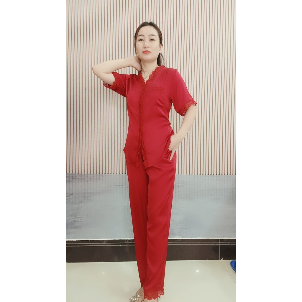 Đồ bộ nữ trung niên,đồ ngủ lụa  quần dài ống rộng,vải lụa latin cao cấp  cho mẹ cho bà | BigBuy360 - bigbuy360.vn
