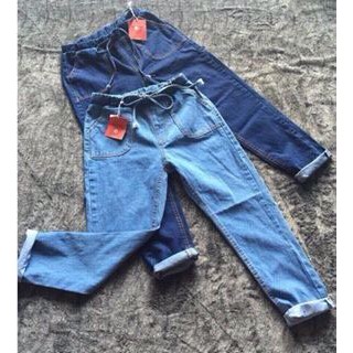 Quần baggy denim lưng thun - 2 màu: xanh nhạt/xanh đậm