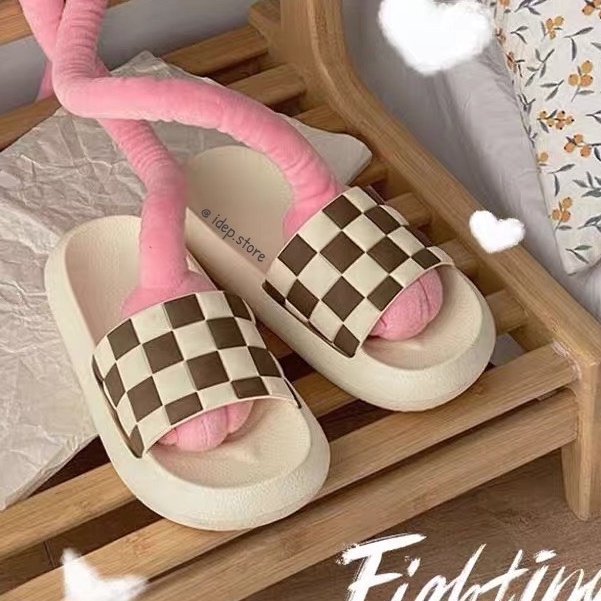 Dép bánh mì nữ quai ngang kẻ caro chất EVA siêu nhẹ đi trong nhà, văn phòng iDÉP DL235
