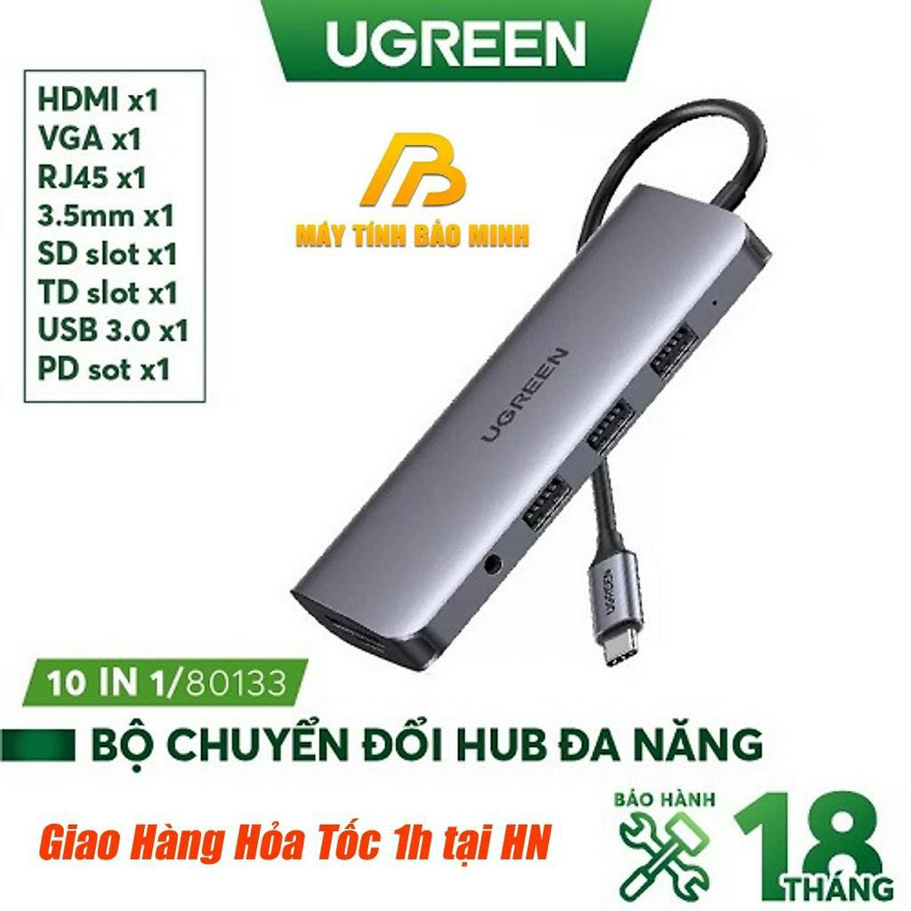 Cáp Chuyển USB Type C 10 in 1 HDMI 4K Cao Cấp Ugreen 80133 - Hàng Chính Hãng Bảo Hành 18 Tháng