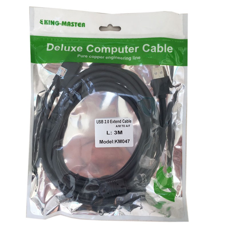 Cáp nối dài USB 3m KingMaster KM047 chuẩn 2.0 chống nhiễu - Hãng phân phối