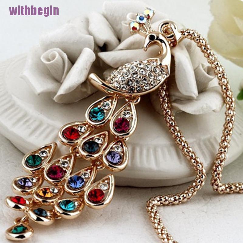 Dây Chuyền Mặt Hình Chim Công Đính Đá Nhiều Màu Thời Trang Cho Nữ