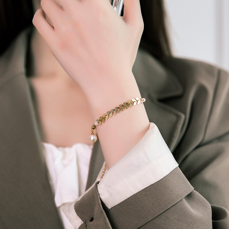 Vòng Đeo Tay Hình Lúa Mạch Đính Ngọc Trai Phong Cách Hàn Quốc Cổ Điển Thanh Lịch Dành Cho Nữ