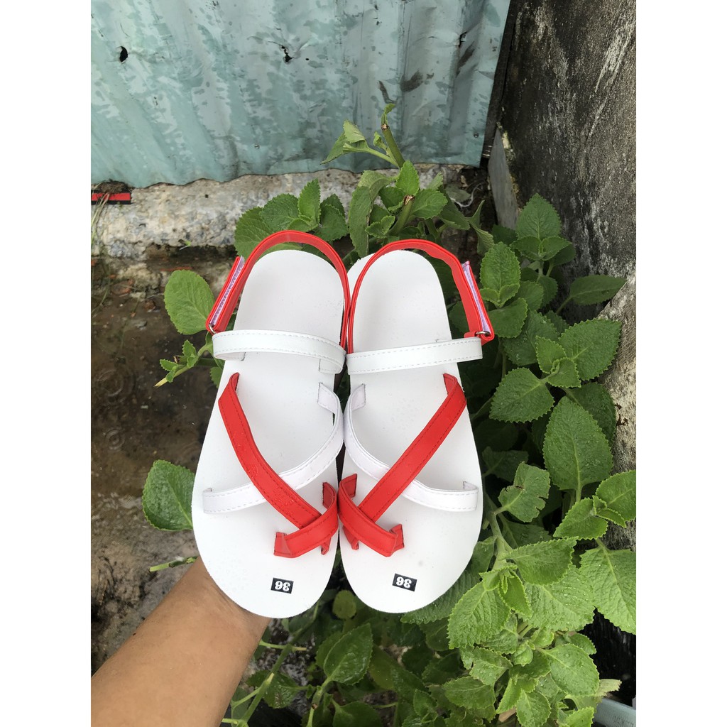 dép sandal nữ sandal đồng nai ( đế trắng quai hậu trắng đỏ )size từ 34 nữ đến 41 nữ