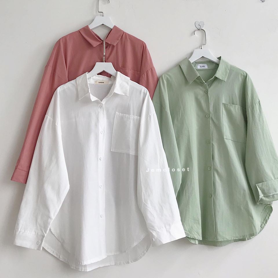 Áo Sơ Mi Nữ Tay Dài JEMCLOSET Form Rộng Với Thiết Kế Basic Thỏa Mái Dễ Phối Đồ YIMI - 1419
