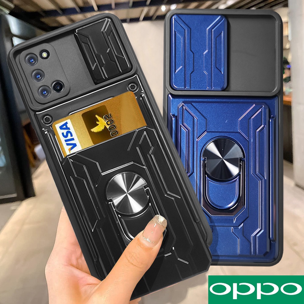 OPPO A54 A92 A74 5G A76 A16 A53 A94 A9 2020 Reno 5 Reno 6 Reno 7 Vỏ đựng điện thoại chống sốc đa chức năng sang trọng có đế xoay bằng kim loại