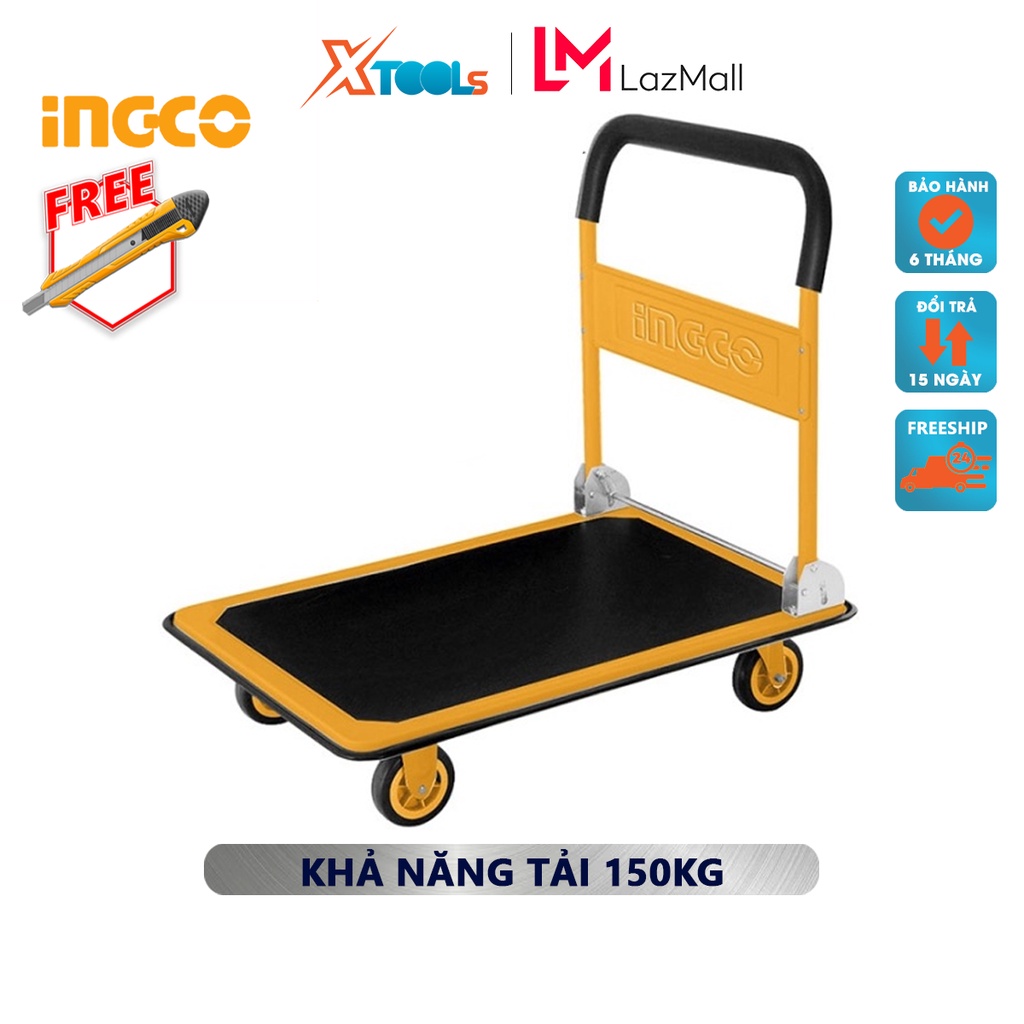 Xe đẩy hàng 4 bánh tay cầm gấp gọn INGCO | khả năng tải 150kg và 300kg, xe đẩy sàn thép 100%, có miếng lót chống trơn