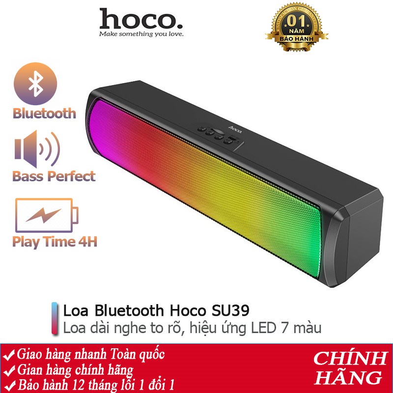 Loa dài bluetooth Hoco SU39 thể thao, LED nhiều màu, Bass mạnh mẽ, to rõ, hỗ trợ di động không dây, Aux 3.5, khe thẻ nhớ