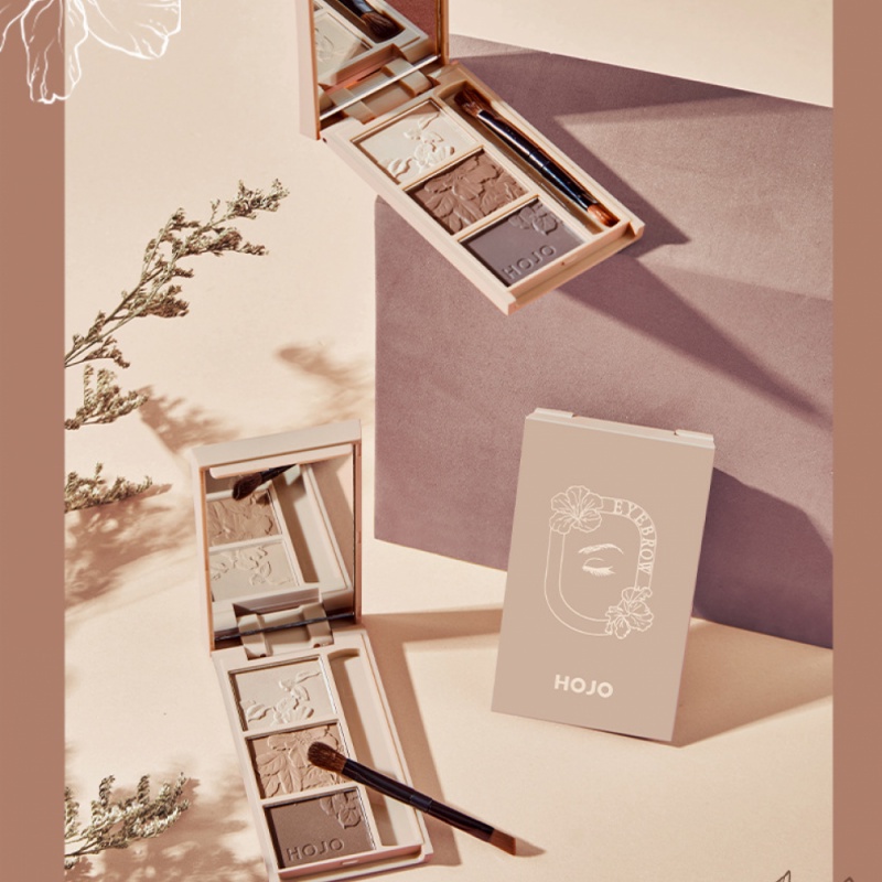 [Hàng mới về] Bảng phấn trang điểm lông mày 3 màu kèm cọ và gương HOJO tiện dụng