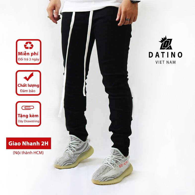 Quần jean nam Streetwear DATINO form Skinny màu đen chất Denim co giãn, bền màu