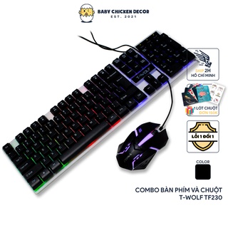 Bàn phím giả cơ kèm chuột gaming T-WOLF 230, bàn phím máy tính và chuột gaming có đèn led đổi màu – BABY CHICKEN DECOR