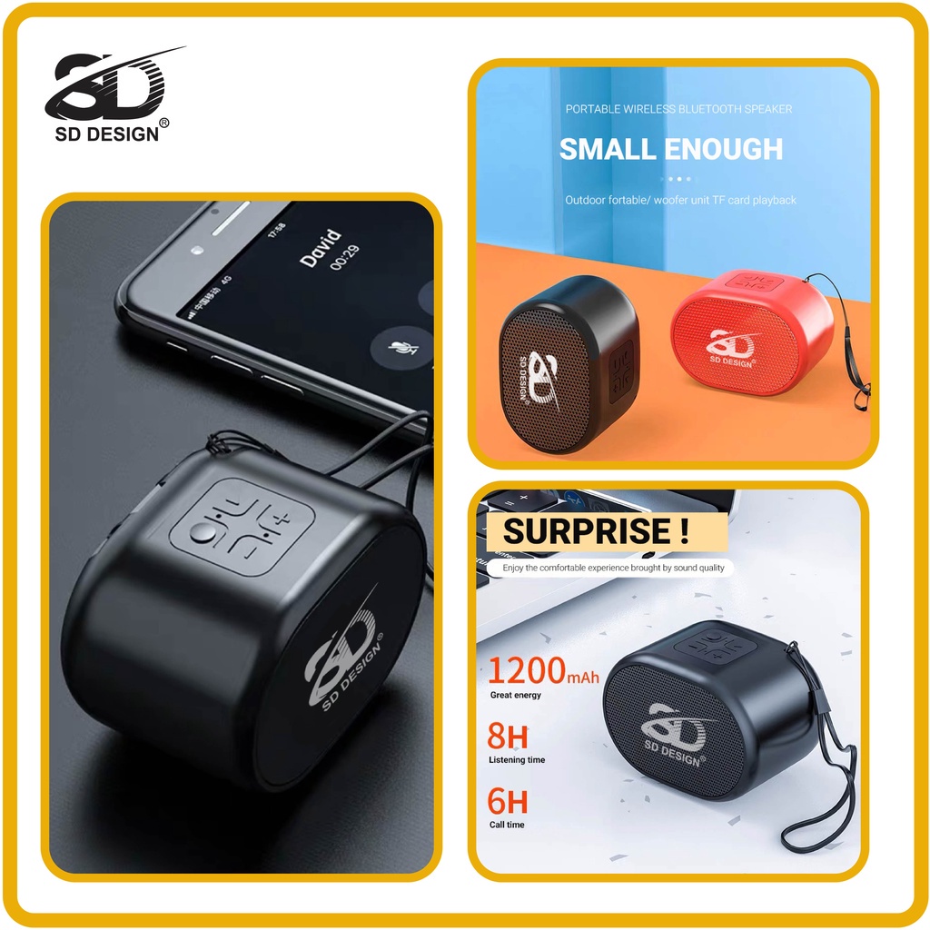 Loa Bluetooth 1200 mAh S12 Không Dây Mini Chính Hãng SD Design Nghe Nhạc Âm Thanh Chất Lượng Hỗ Trợ Cắm Thẻ Nhớ Và USB