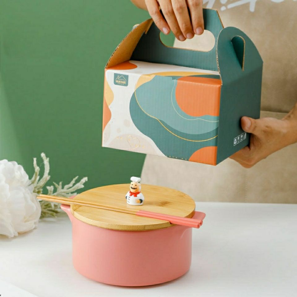 Tô Sứ Ăn Mì Có Nắp Và Đũa Cỡ Lớn Sáng Tạo Dành Cho Gia Đình