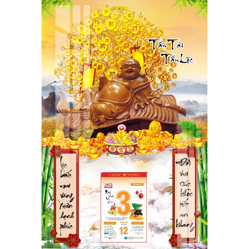 Lịch Gỗ Treo Tường Laminate Tráng Gương 2023 (40x60cm) - Cây Tài Lộc