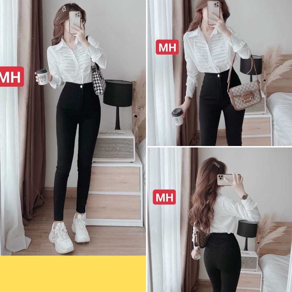 Quần jeans nữ, quần jeans lưng cao dáng ôm co giãn màu đen size S M L BASIC SKUQ-33 kenshop198