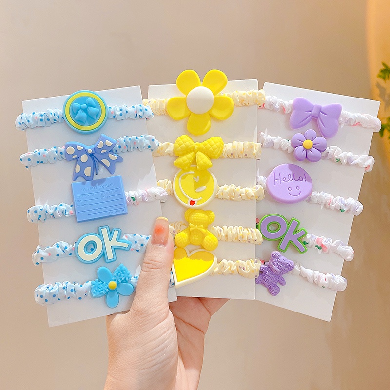Set 5 Dây Buộc Tóc Cao Su Co Giãn Màu Sắc Trơn Phong Cách Hàn Quốc Dành Cho Trẻ Em