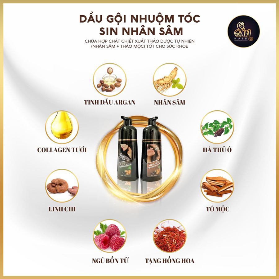 ✅ SIN HAIR 👍[Freeship] ❤️DẦU GỘI NHÂN SÂM PHỦ TÓC BẠC SIN HAIR - NHẬT BẢN(500ml)