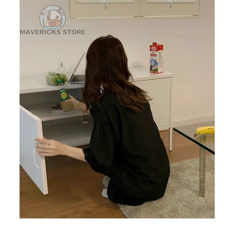 Đồ ngủ Voan Dài Màu Đen Phối Ren Thời Trang Mùa Hè Phong Cách Hàn Quốc Cho Nữ