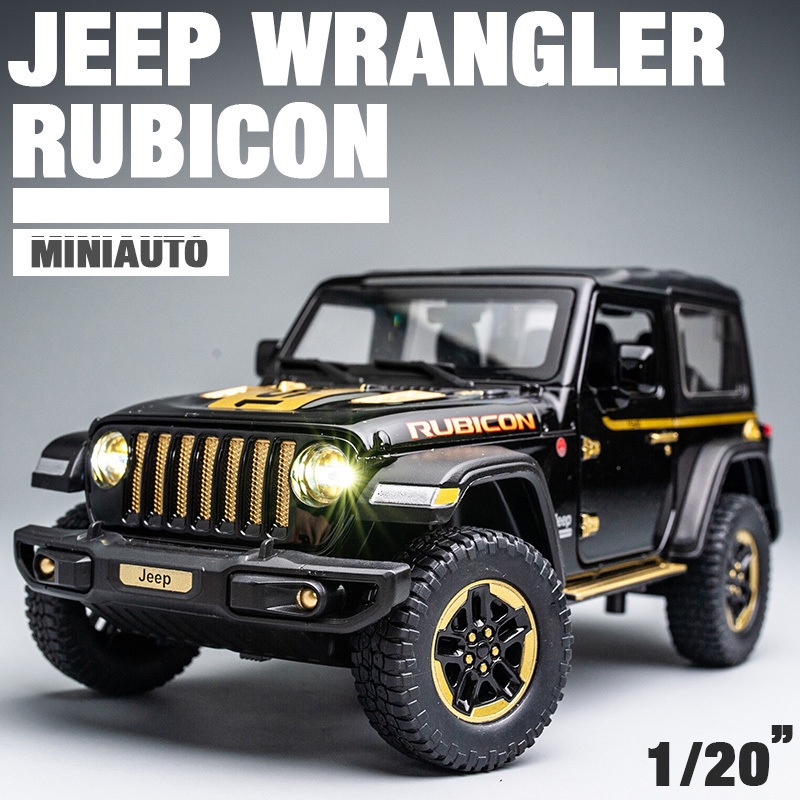 Mô hình xe Jeep Wrangler Rubicon 2 cửa tỉ lệ 1:20 bằng hợp kim, có đèn xe âm thanh, đánh lái, cót chạy đà hãng Miniauto