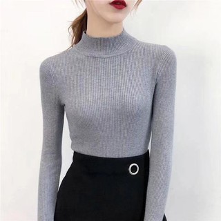 Áo len tăm tay dài cổ 3cm hàng Quảng Châu