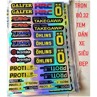 DE CAN DÁN XE TRỌN BỘ 32 TEM MẠ Crom 7 MÀU LOGO - ĐỒ CHƠI XE MÁY