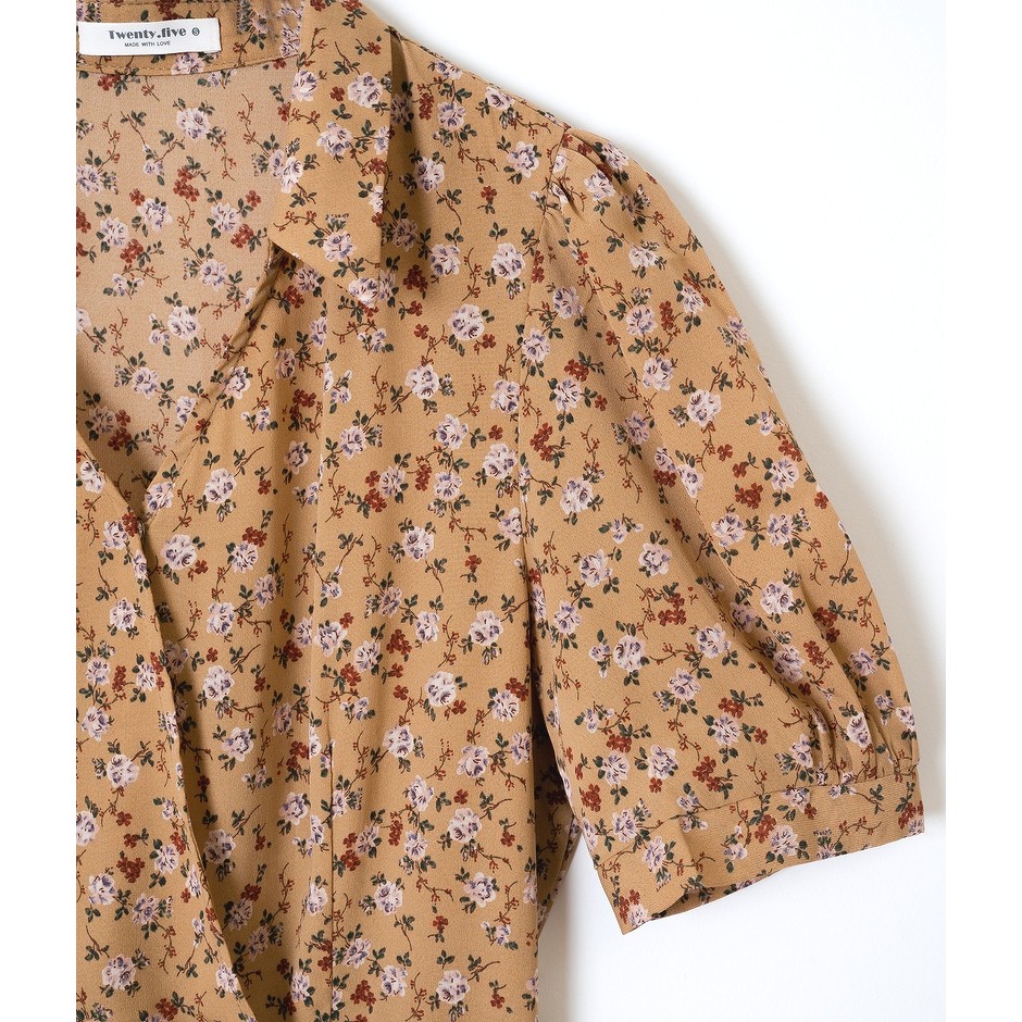 Đầm cổ V chân cổ đức chân váy ly lật tay bo bồng Twentyfive T256