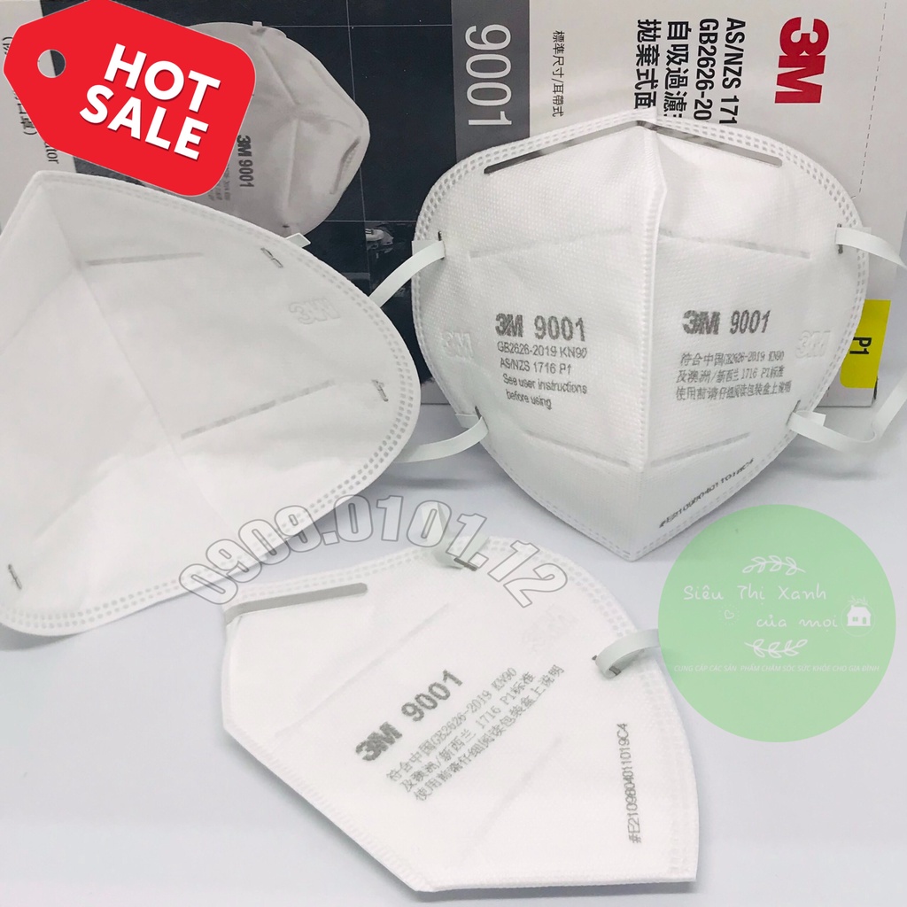 khẩu trang 3m chính hãng 9001 - 9001v - 9002, khẩu trang n95 cao cấp đạt chuẩn kn90 AS/NZS P1 (1 cái)