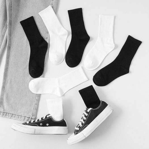 Tất/vớ cổ cao Nam Nữ Trắng Đen Trơn Dày dặn chất liệu cotton