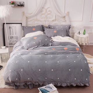 Bộ TYM XÁM ĐIỀM ĐẠM set chăn ga gối NỈ NHUNG 3D  4 món Hàn Quốc