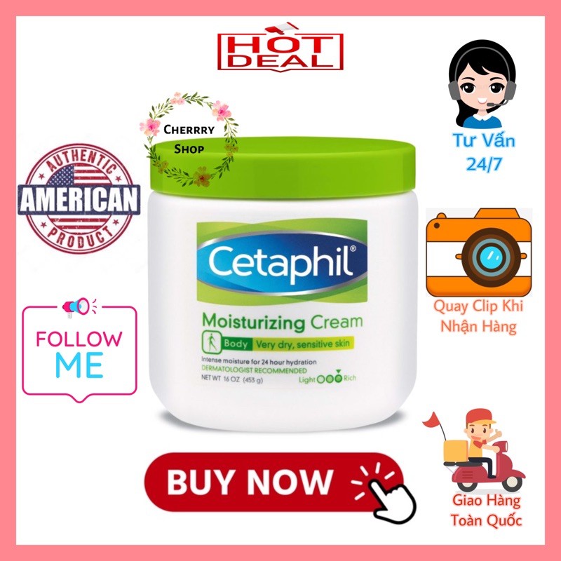 [Hàng Mỹ] Kem dưỡng ẩm toàn thân dịu nhẹ Cetaphil Moisturizing Body Cream cho da khô và da nhạy cảm (453g)